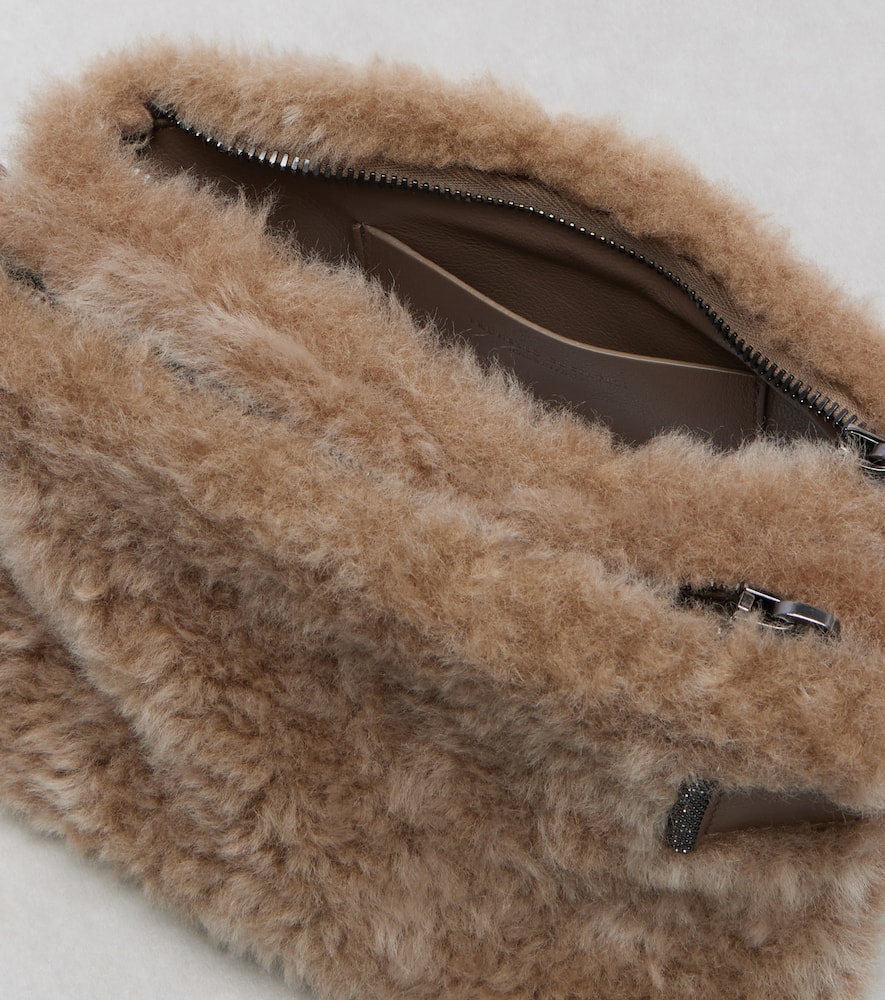 Brunello Cucinelli Small Shearling Clutch In Sand
