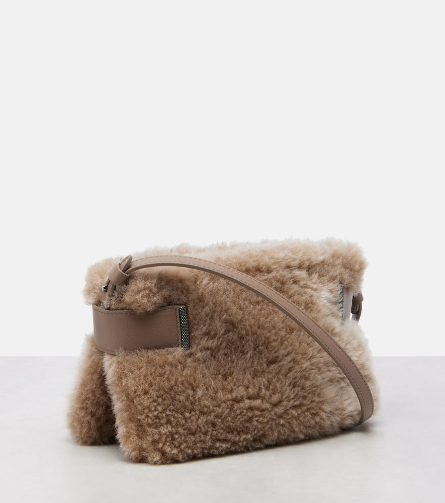 Brunello Cucinelli Small Shearling Clutch In Sand