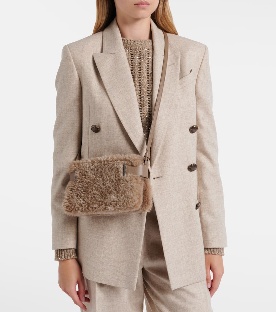 Brunello Cucinelli Small Shearling Clutch In Sand