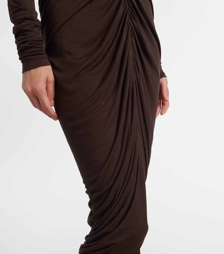 Rick Owens Poppy Ls Ruched Open-back Jersey Gown In Brown