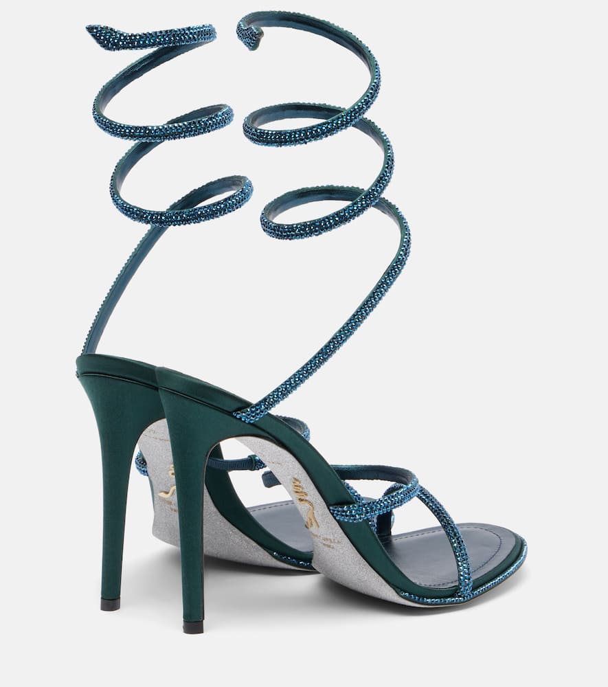 René Caovilla Cleo 105 Embellished Satin Sandals In Blue