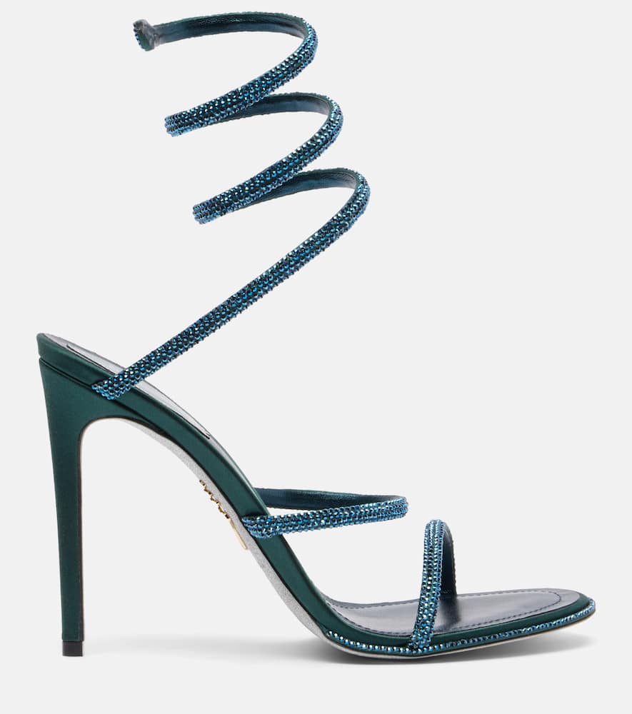 René Caovilla Cleo 105 Embellished Satin Sandals In Blue