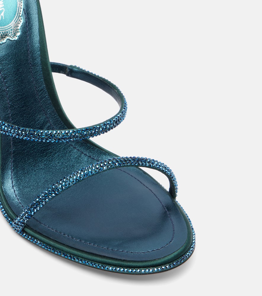René Caovilla Cleo 105 Embellished Satin Sandals In Blue