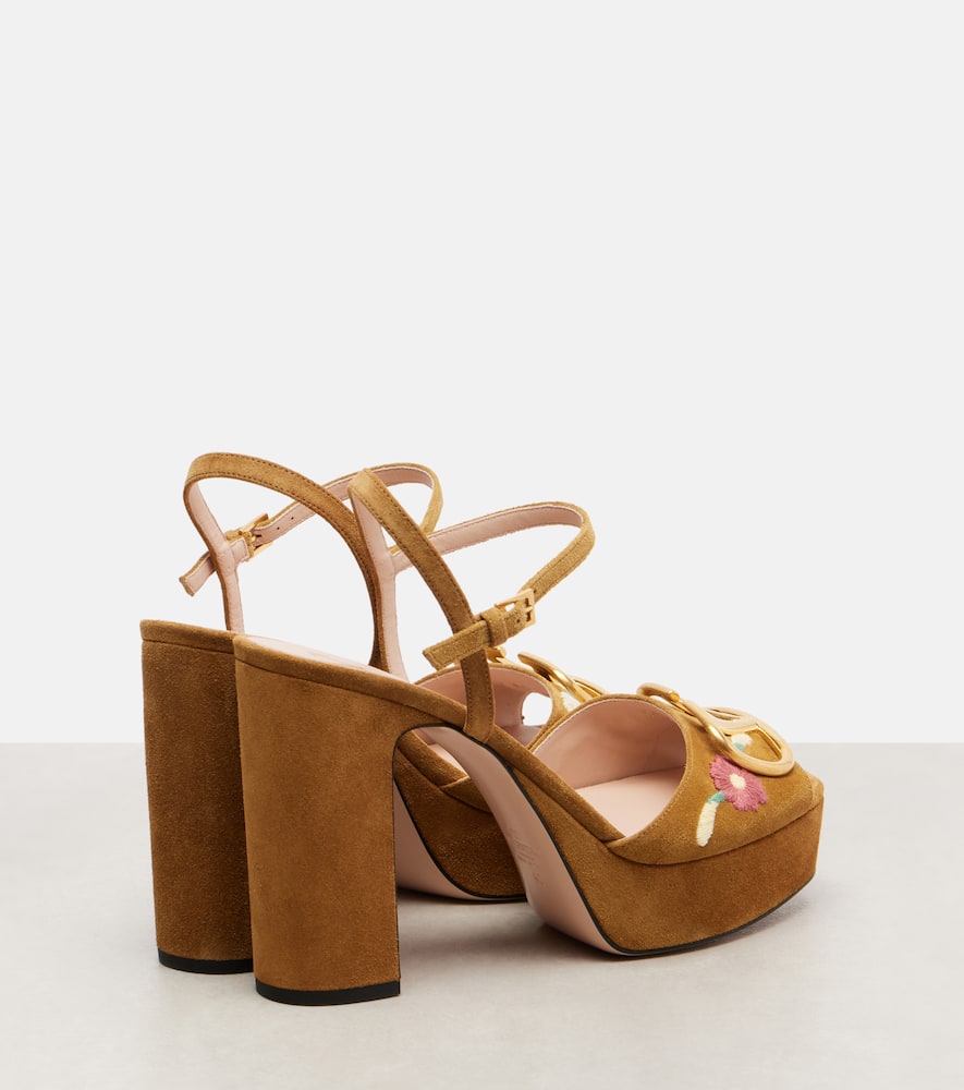 Valentino Garavani Vlogo Signature Platform Sandal In Split Leather With Floral Embroidery 115 Mm Wo In Brown
