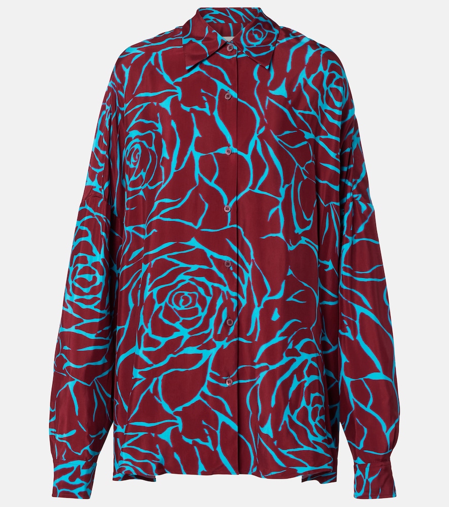 Dries Van Noten Women's Burgundy Printed Oversized Satin Shirt UK Size 8 - Mytheresa
