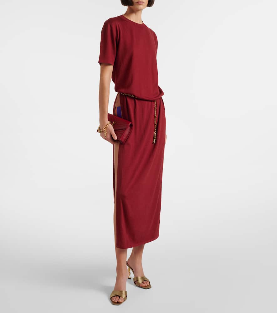 Saint Laurent Wool Maxi Dress In Red