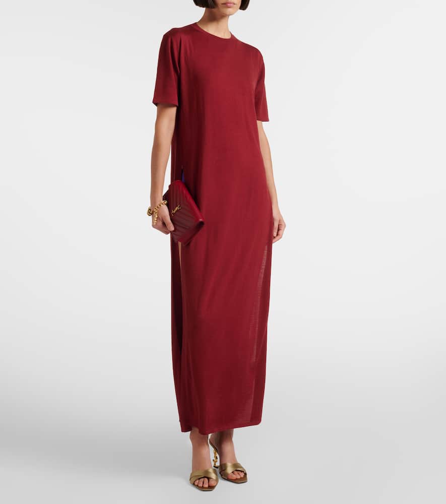 Saint Laurent Wool Maxi Dress In Red