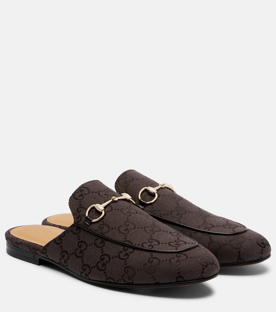 Gucci Princetown Horsebit Gg Canvas Mules In Brown
