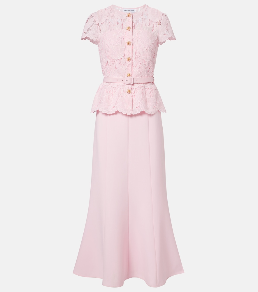 Self-Portrait Women's Pink Belted Lace And Crepe Midi Dress UK Size 6 - Mytheresa