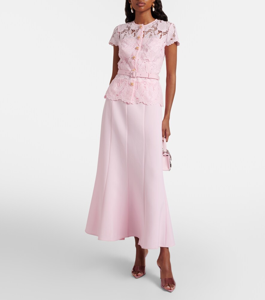 Self-Portrait Belted lace and crêpe midi dress