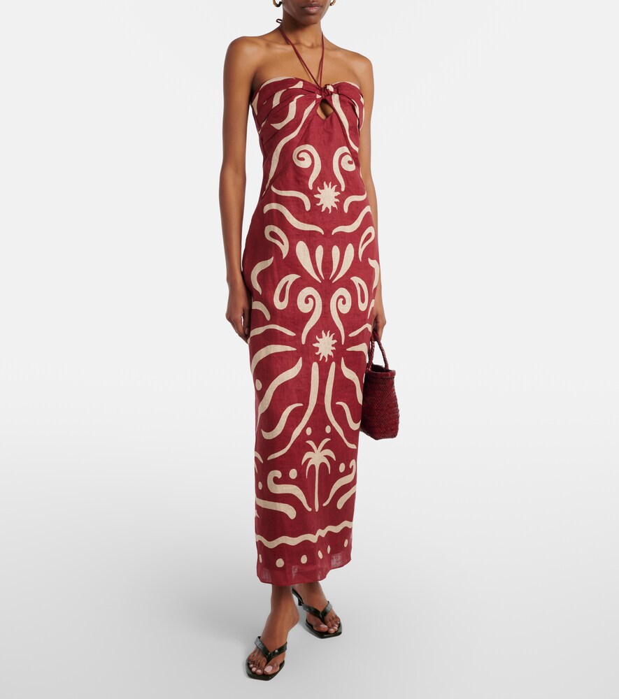 Cala de la Cruz Leda printed halterneck linen maxi dress