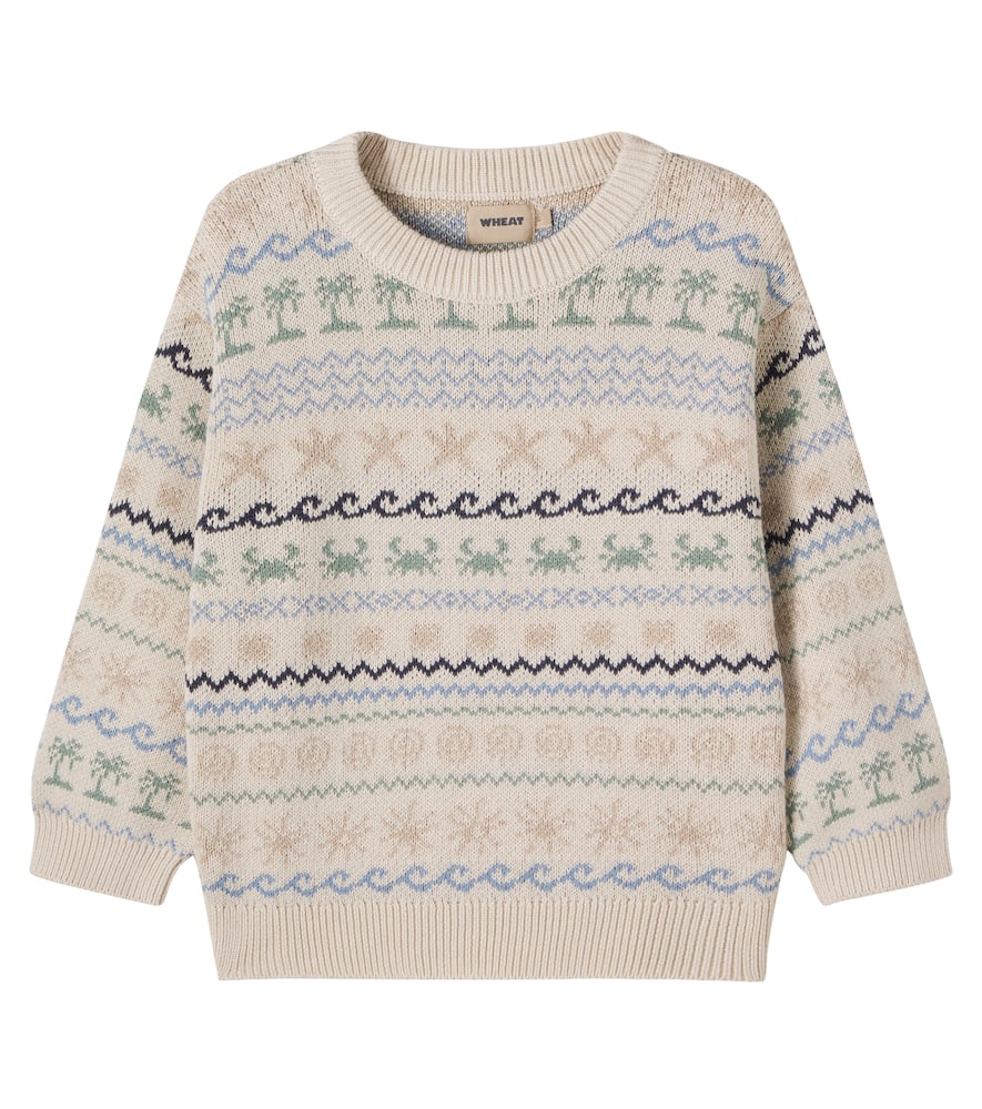 Wheat Kids' August Cotton Jacquard Sweater In Brown