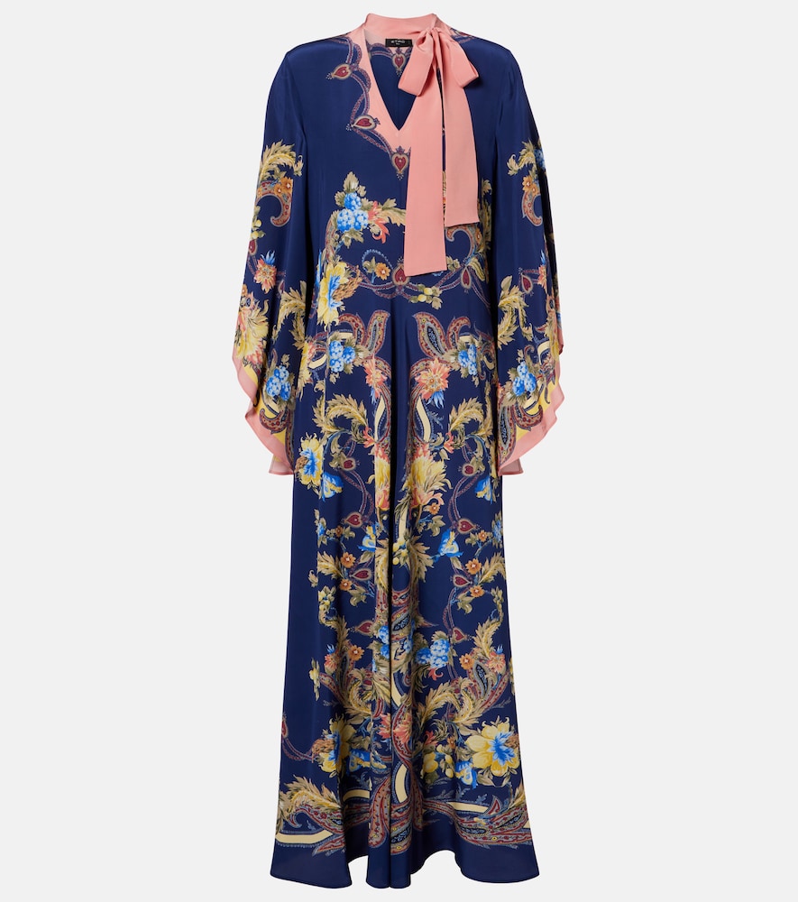 Abito lungo in seta con stampa paisley