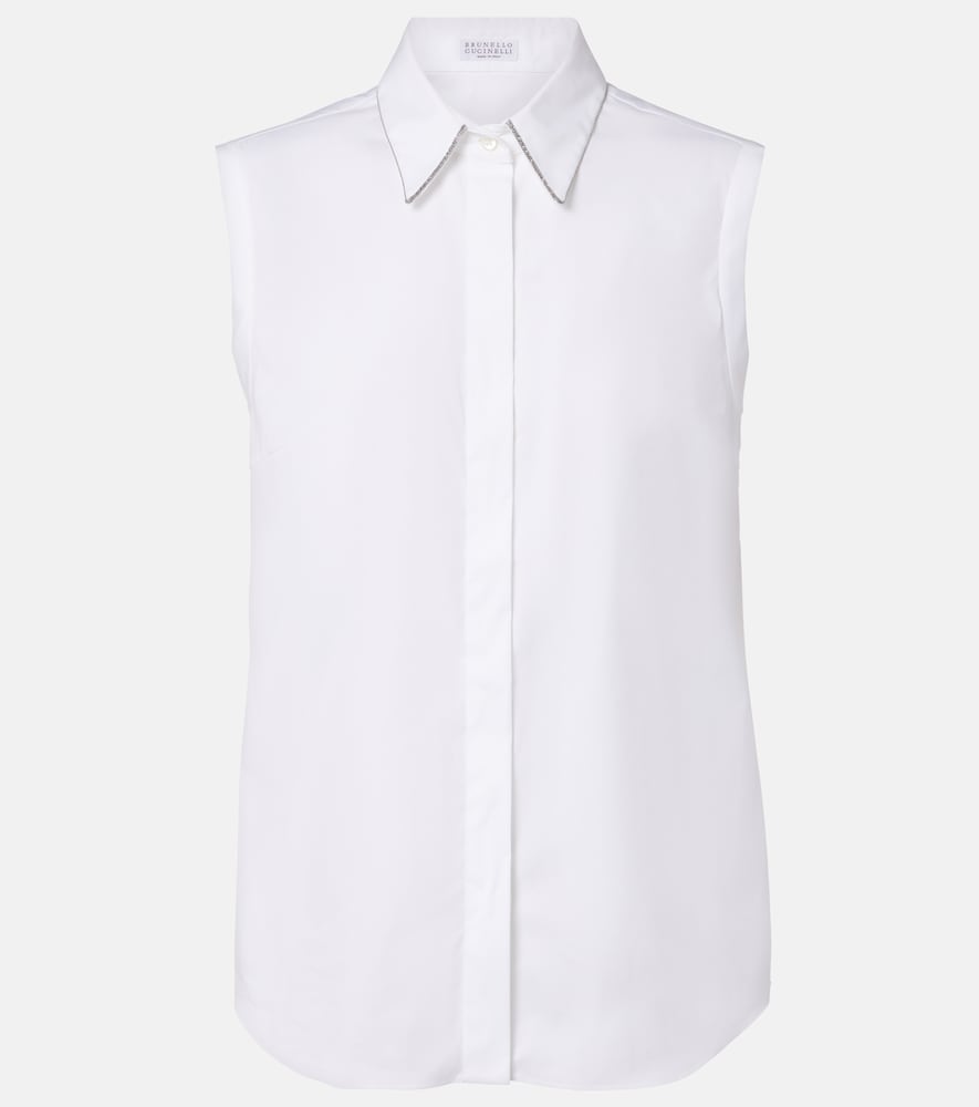 Brunello Cucinelli Women's White Monili Cotton-Blend Top UK Size 14 - Mytheresa