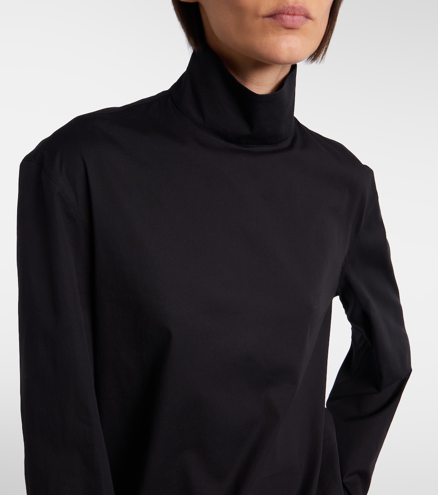 Cotton-Blend Poplin Turtleneck Top