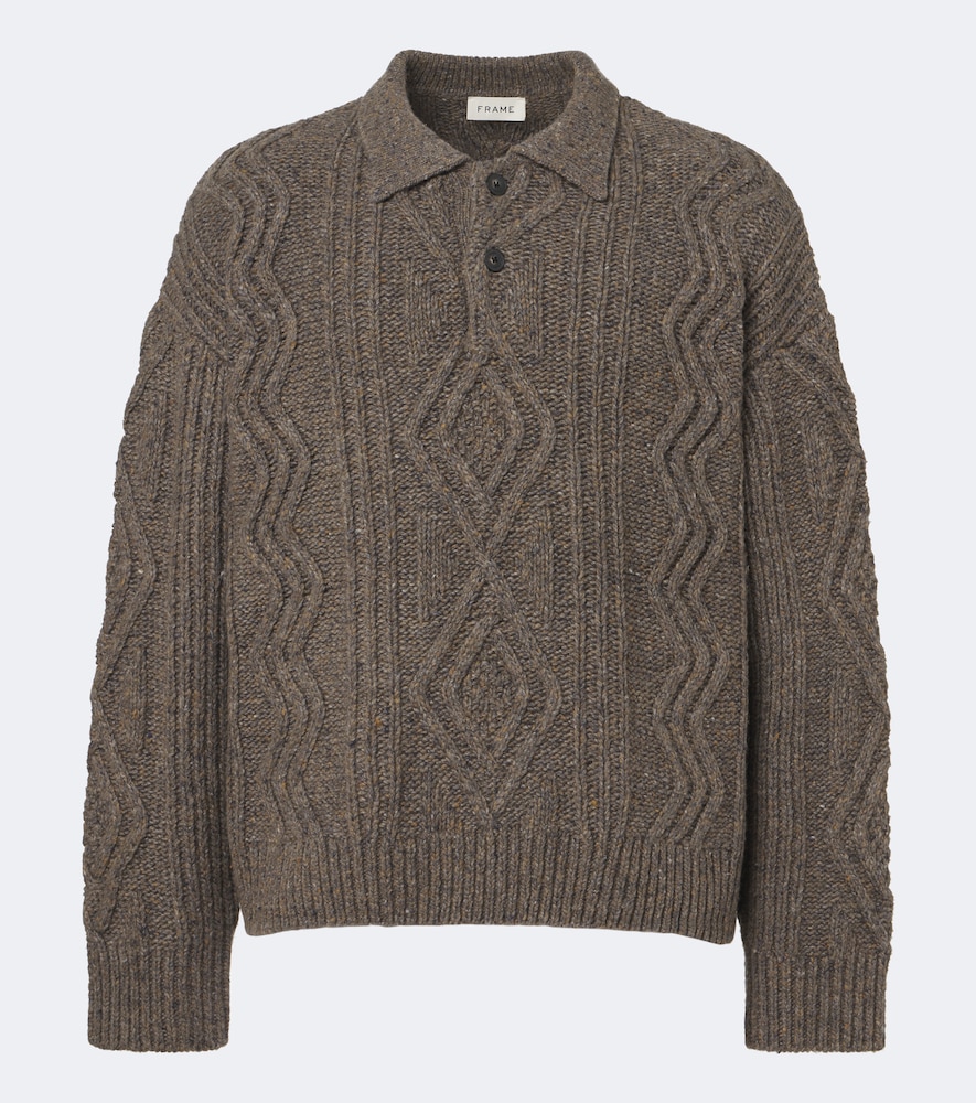 Pullover polo in misto lana e alpaca a trecce