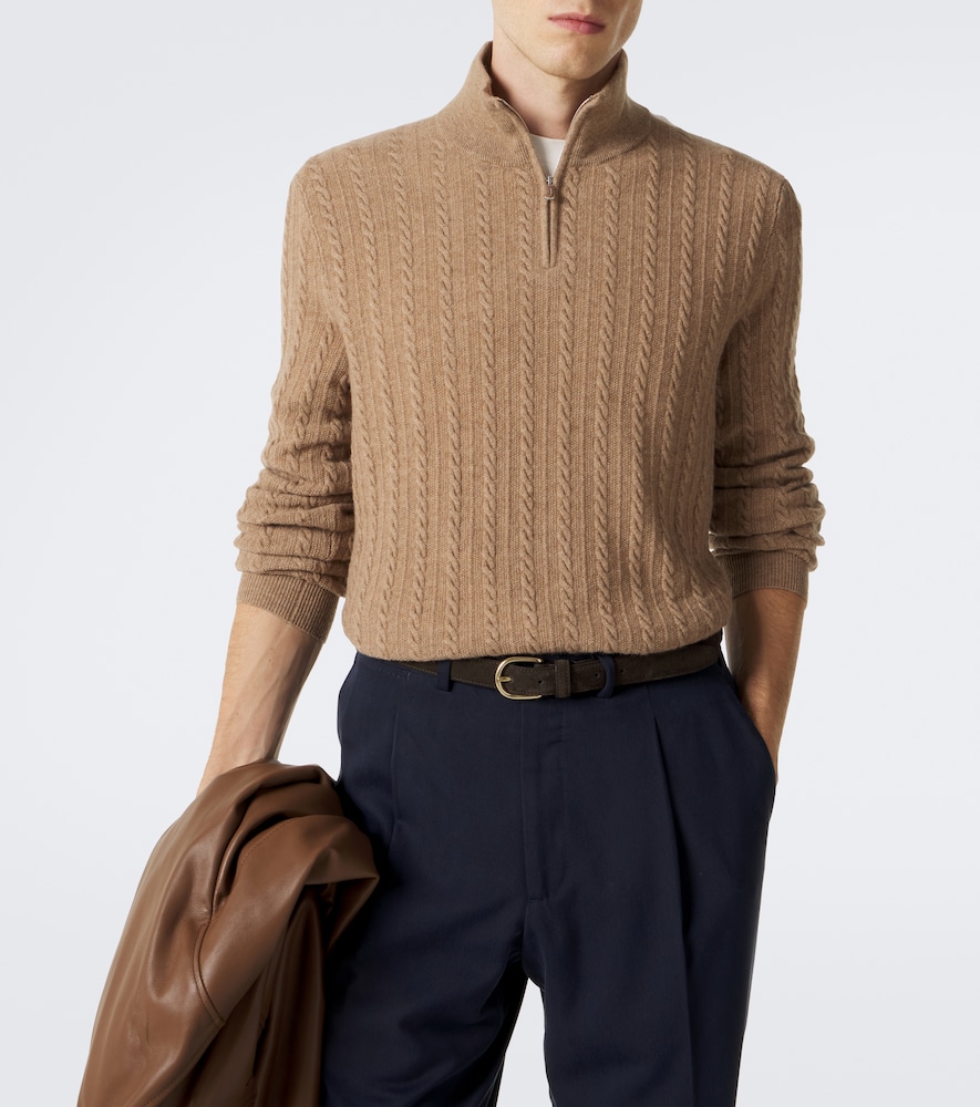 Cable-Knit Cashmere Half-Zip Sweater
