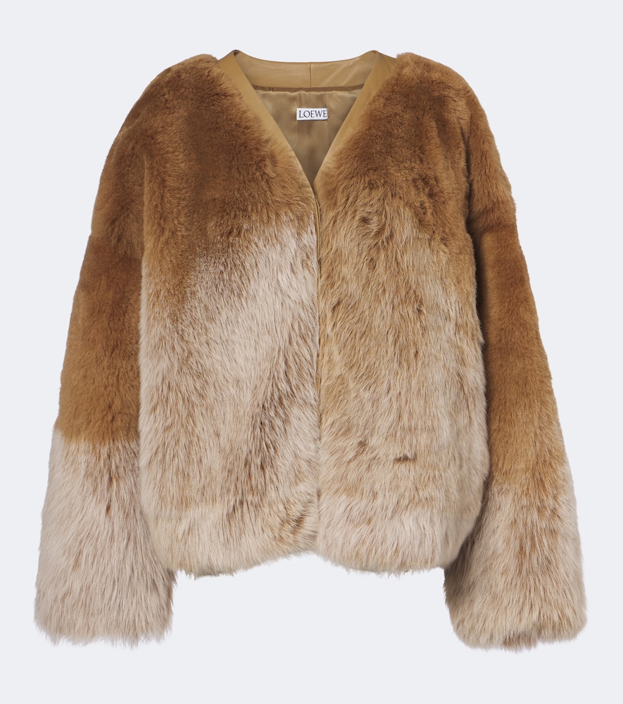 Loewe Leather-trimmed Shearling Cardigan In Brown