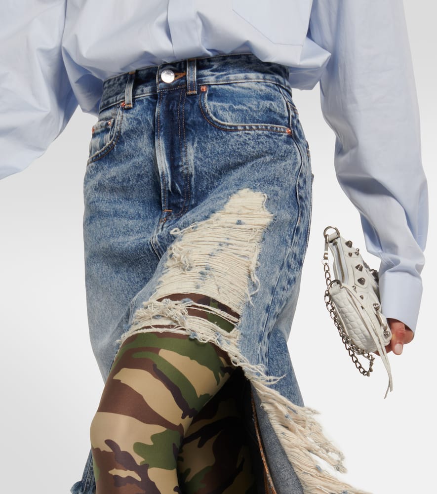 Shop Vetements Distressed Denim Maxi Skirt In Light Blue