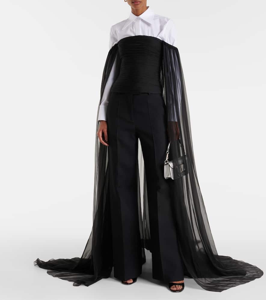 Valentino Caped Off-shoulder Silk Chiffon Top In Black