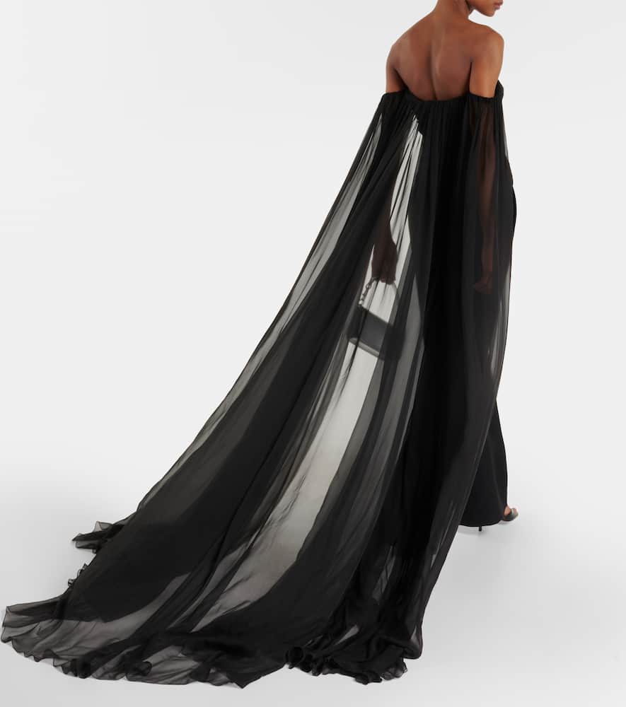 Valentino Caped Off-shoulder Silk Chiffon Top In Black