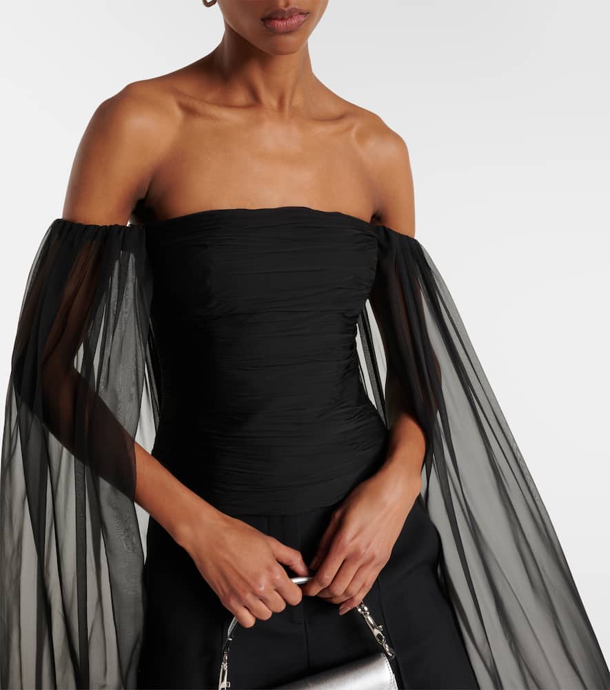 Valentino Caped Off-shoulder Silk Chiffon Top In Black