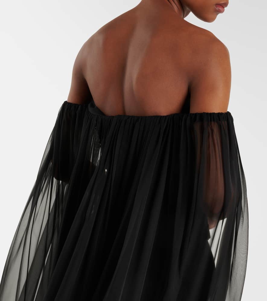 Valentino Caped Off-shoulder Silk Chiffon Top In Black