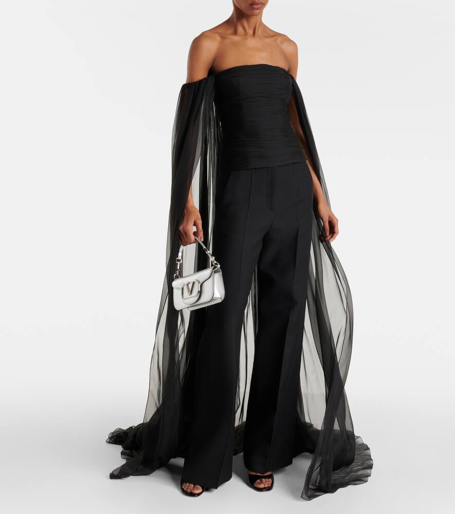 Valentino Caped Off-shoulder Silk Chiffon Top In Black