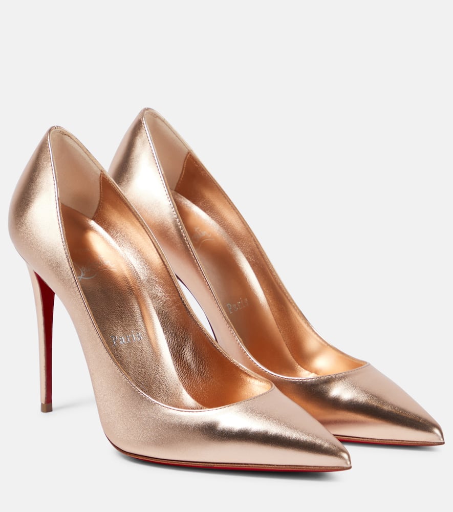 Shop Christian Louboutin Kate 100 Metallic Leather Pumps In Brown