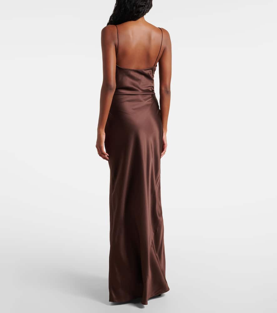 Sir Lush Beaded Silk Satin Slip Dress In Brown