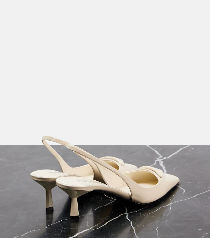Prada Slingback-pumps Aus Saffiano-lackleder In White