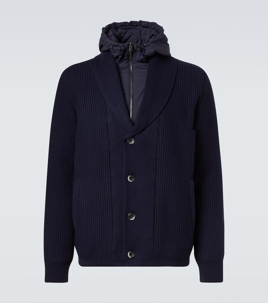 Layered wool and technical cardigan