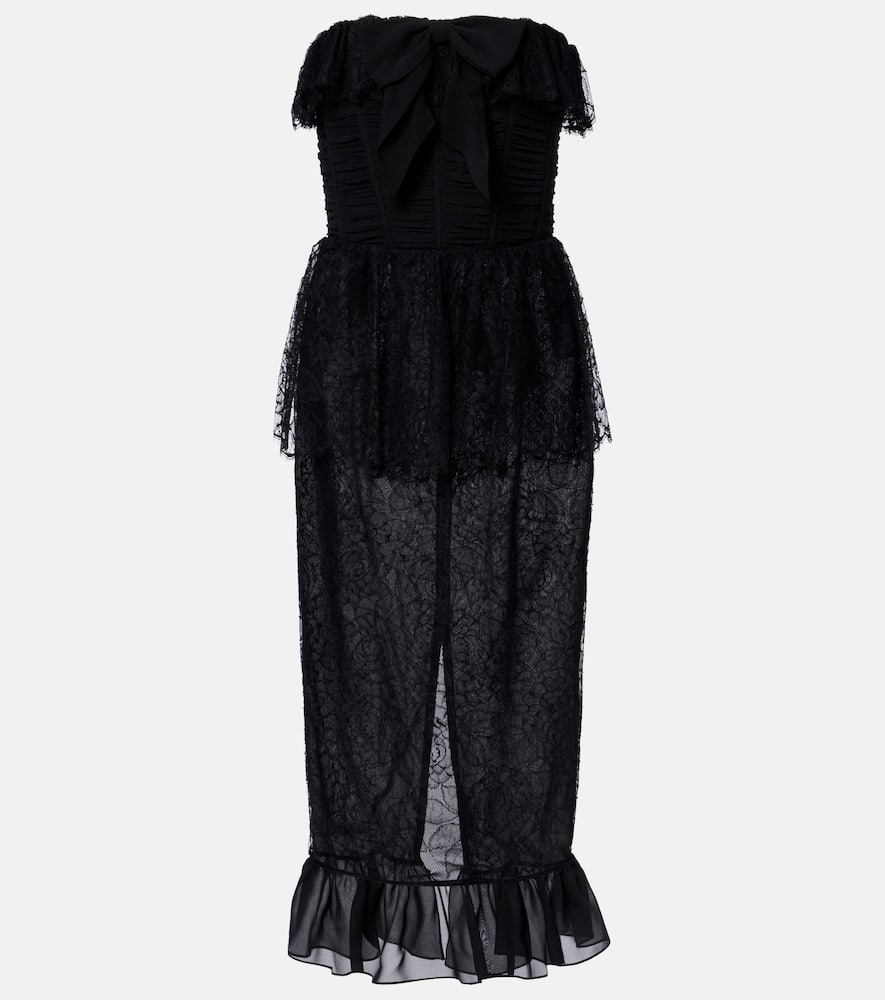 Alessandra Rich Lace And Silk Georgette Bustier Dress In Black