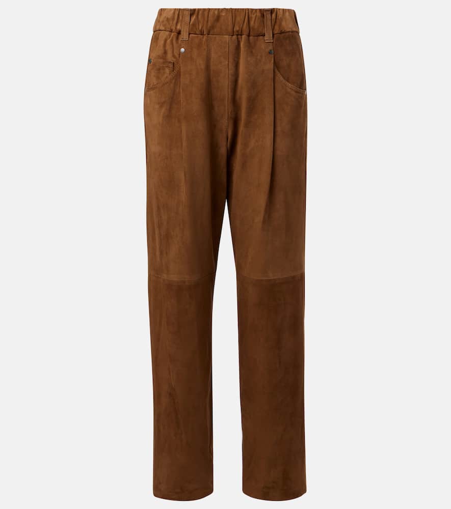 Brunello Cucinelli Suede Straight Pants In Brown