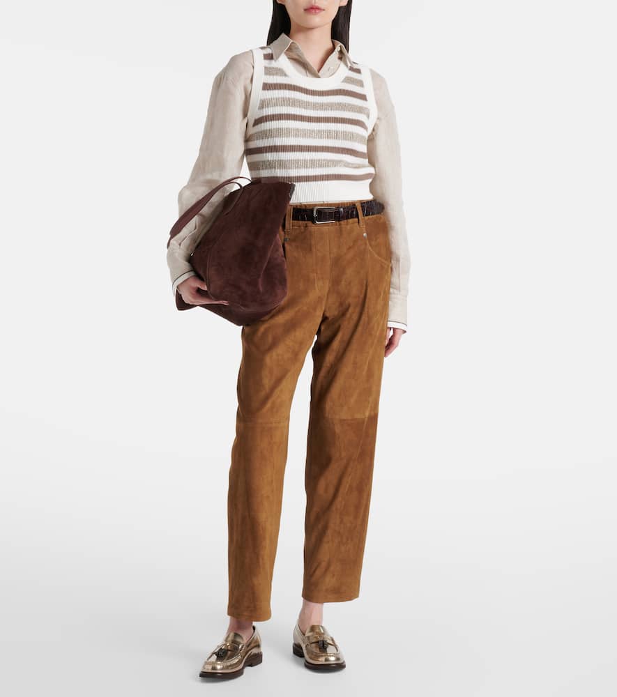 Brunello Cucinelli Suede Straight Pants In Brown