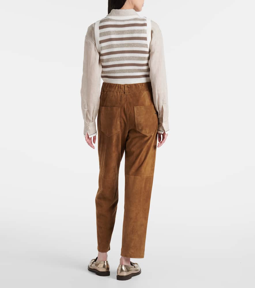 Brunello Cucinelli Suede Straight Pants In Brown