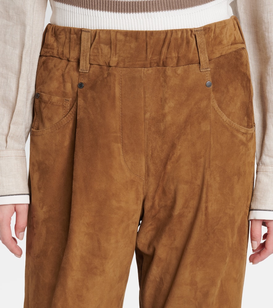 Brunello Cucinelli Suede Straight Pants In Brown