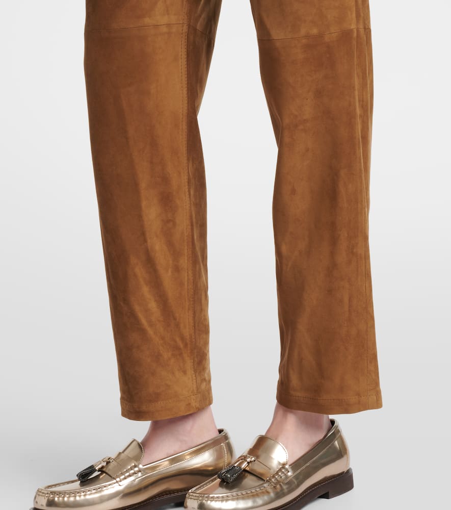 Brunello Cucinelli Suede Straight Pants In Brown