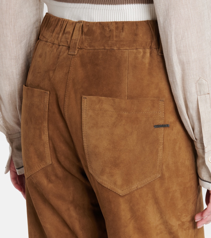 Brunello Cucinelli Suede Straight Pants In Brown