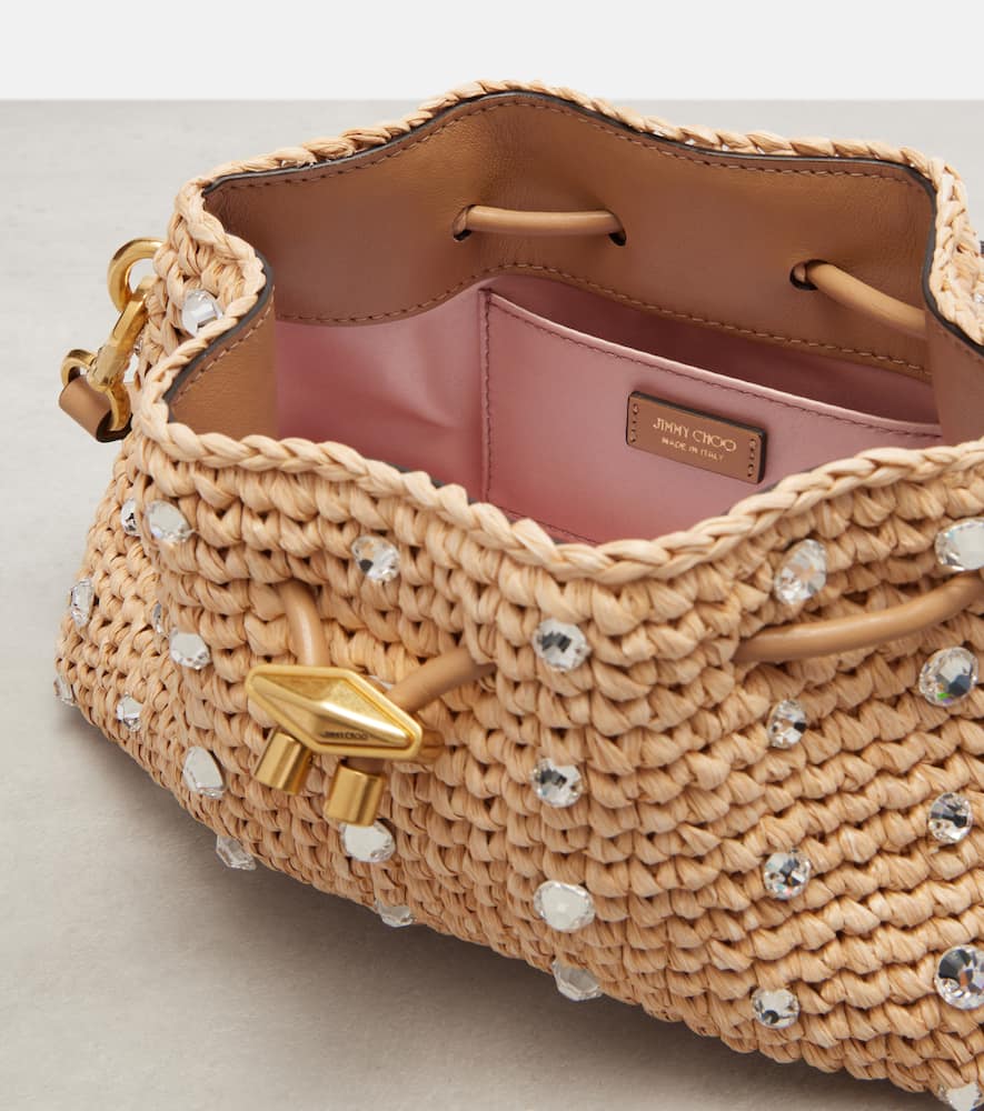 Jimmy Choo Cinch Small Embellished Raffia Tote Bag In Sand