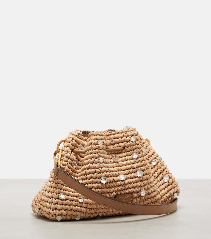 Jimmy Choo Cinch Small Embellished Raffia Tote Bag In Sand