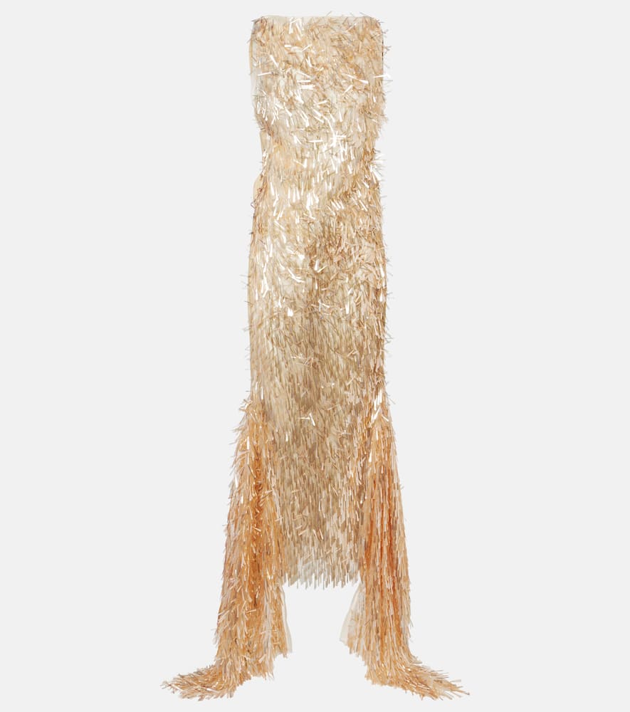 Maticevski Tiara Sequinned Asymmetric Gown In Brown