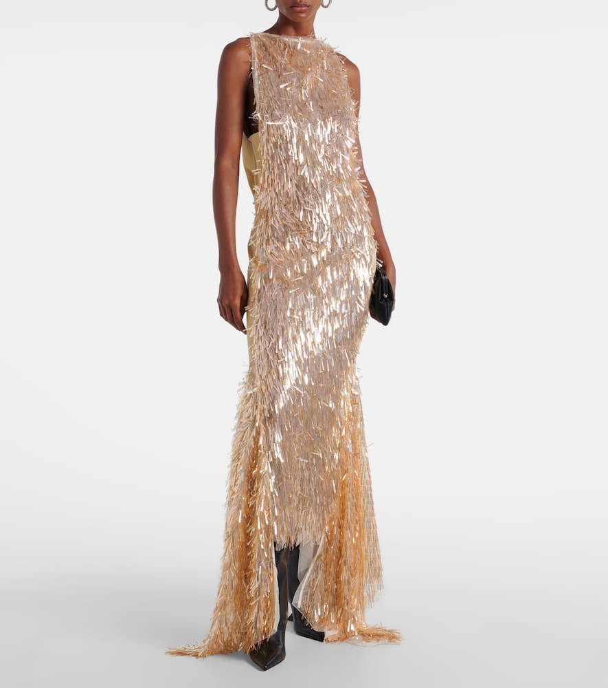 Maticevski Tiara Sequinned Asymmetric Gown In Brown