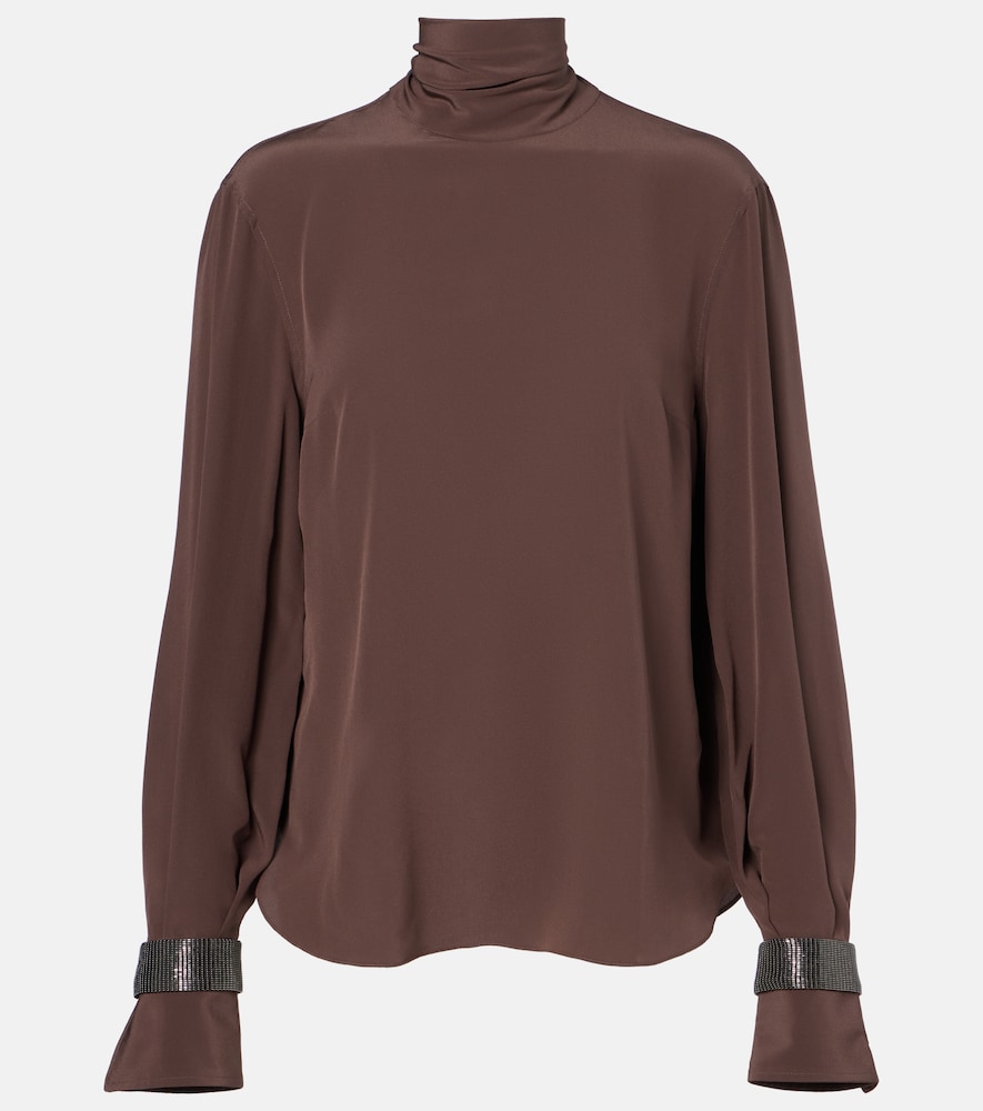 Brunello Cucinelli Monili Turtleneck Silk Blouse