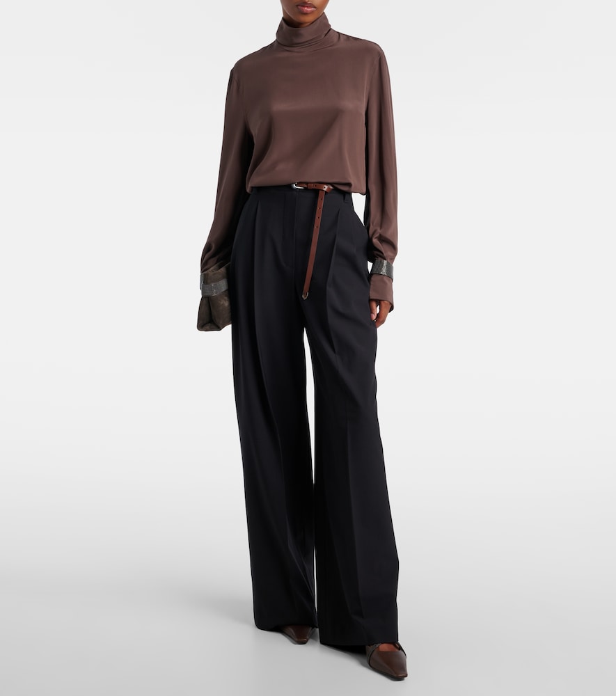  Brunello Cucinelli Brunello Cucinelli Monili Turtleneck Silk Blouse 