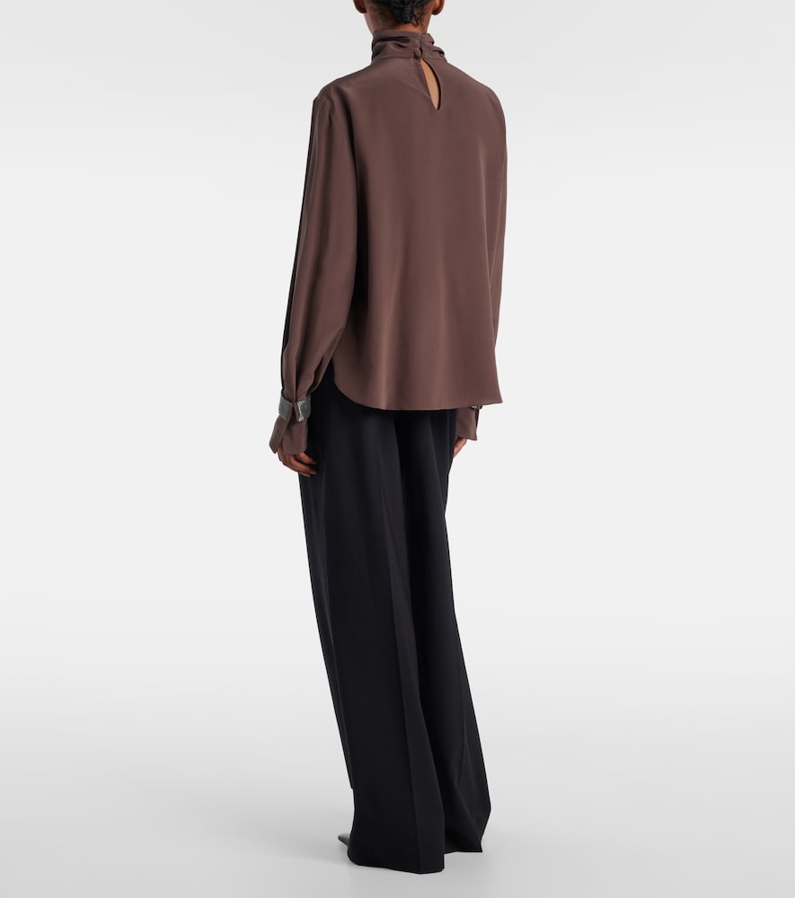  Brunello Cucinelli Brunello Cucinelli Monili Turtleneck Silk Blouse 