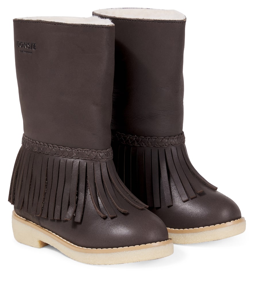 Donsje Kids' Daffy Fringed Leather Boots In Brown