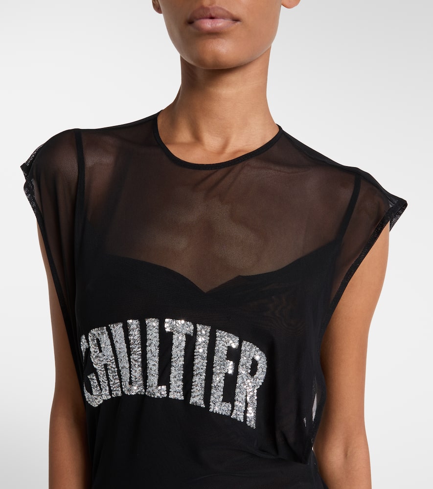 Jean Paul Gaultier Logo Sequined Mesh Maxi Dress In Black