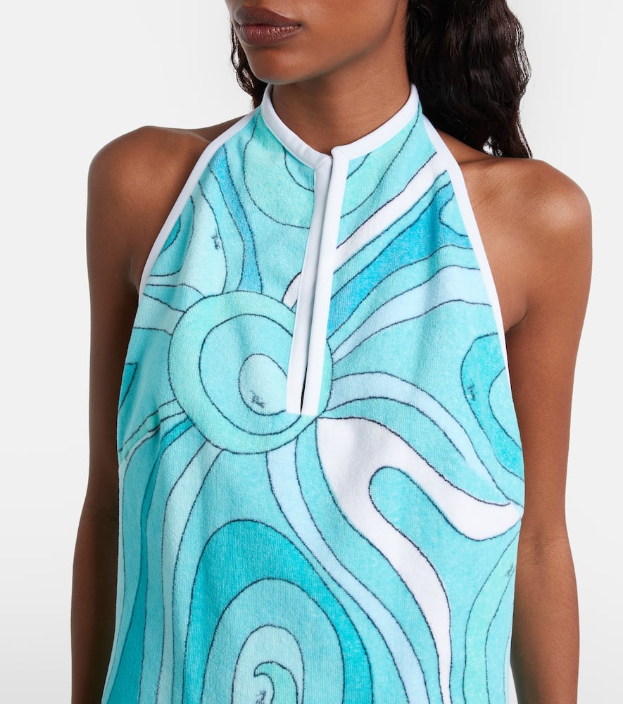 Pucci Iride Halterneck Cotton Terry Minidress In Blue