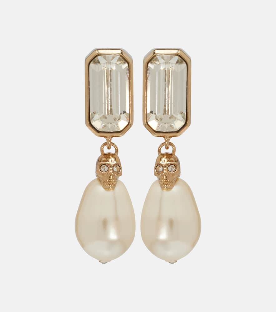 Alexander Mcqueen Skull Embellished Drop Earrings In Gold